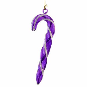 De Carlini Italian Ornaments 6.0 Inch Twisted Translucent Candy Cane With Glittered Edging Tree Ornament , Italian Mouth Blown Sweets (1PC) - 1 of 3
