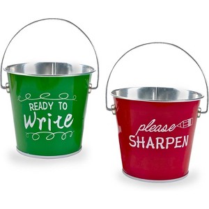 4E's Novelty Sharp And Dull Pencil Buckets for Classroom, Set of 2 Metal Tin Pails, Back to School Teachers Classroom Management Organization Supplies - 1 of 4