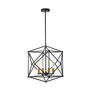 PAKOKULA Industrial 4-Light Black and Gold Modern Geometric Metal Cage Chandelier - 1 of 4
