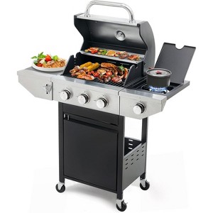3-Burner Propane Gas Grill in Stainless Steel with Side Burner and Condiment Rack, and Built-in Thermometer - 1 of 4