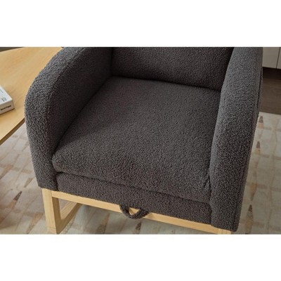 Modern Style Rocking Chair With Solid Wood Legs, Comfortable Armchair With Side Pockets Leisure Armchair With High Backrest Teddy Bear