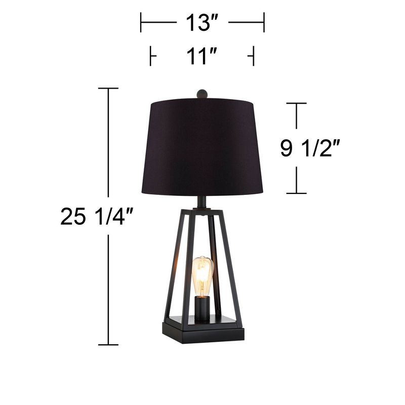 Franklin Iron Works Kacey Industrial Table Lamps 25 1/4" High Set of 2 Dark Metal with USB LED Nightlight Black Faux Silk Shade for Living Room Desk, 4 of 10