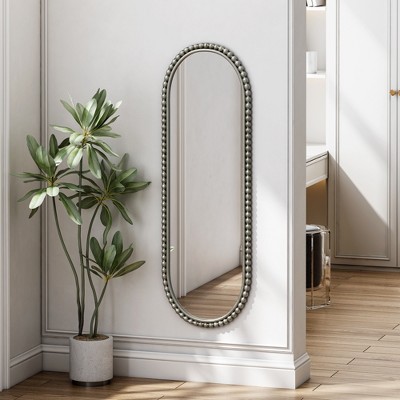 FURNIinspire Decorative Wall Mirrors Oval Hanging Mirror, Versatile Mirror For Bathroom Bedroom, Iron Vintage Vanity Mirror, Silver, 15.75"*47.25"