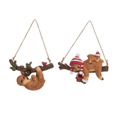 Transpac Set of 2 Resin Hanging Sloth Ornaments Multicolored Christmas Tree Decor Indoor Holiday Gift