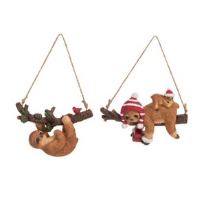 Transpac Set of 2 Resin Hanging Sloth Ornaments Multicolored Christmas Tree Decor Indoor Holiday Gift - 1 of 1