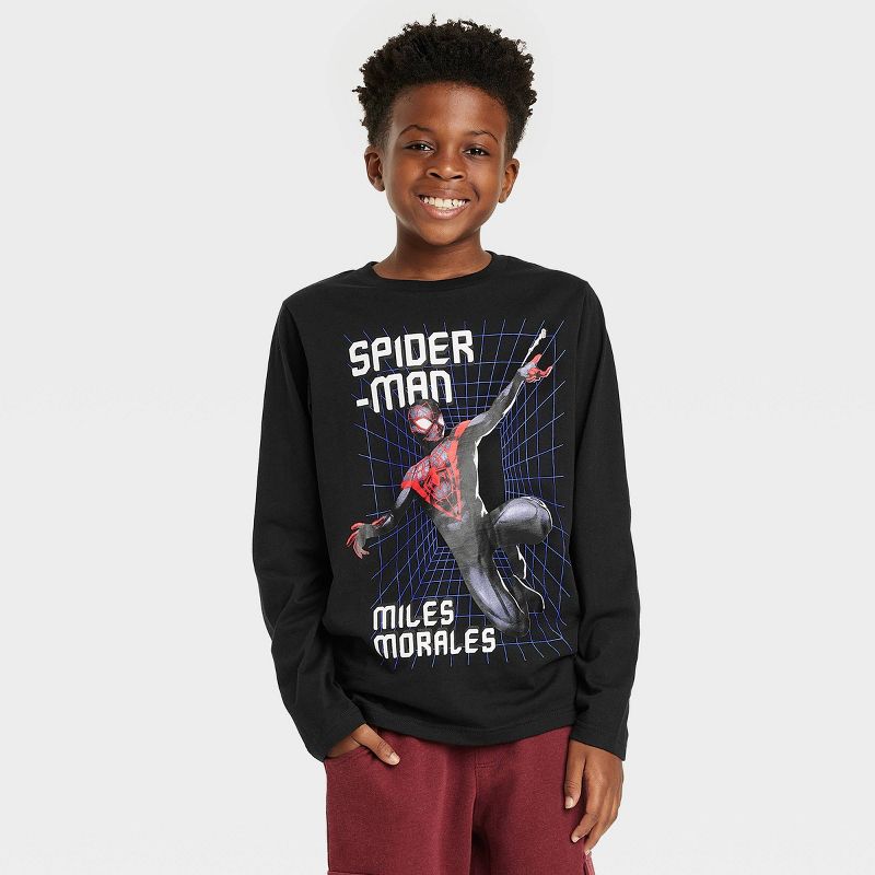 Boys&#39; Spider-Man Miles Morales Matrix Long Sleeve Graphic T-Shirt - Black, 1 of 4