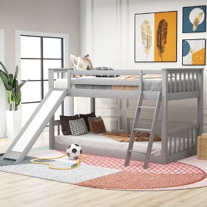 Gray Twin over Twin Bunk Bed with Convertible Slide and Ladder - 1 of 3