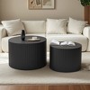 Set of 2 Round Coffee Table Cocktail Table Drum Circle Center Table Side Table with Wave Stripe, Black/Beige-HABITRIO - 3 of 4