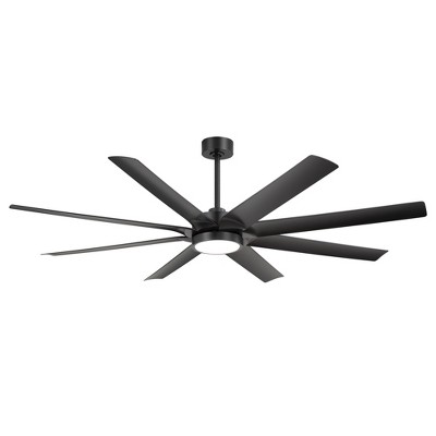 Airsurfer 72" Matte Black LED Ceiling Fan with 8 Flat Black Blades and Remote, Color-Changing Light Included