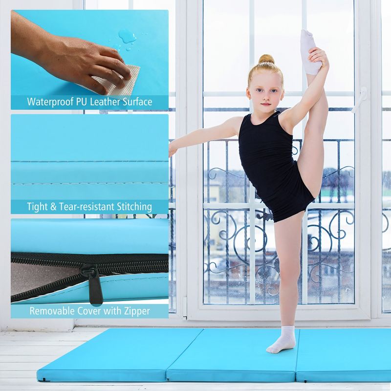 Costway 4'x8'x2'' Gymnastics Mat Thick Folding Panel Aerobics Exercise Gym Fitness Blue/Navy, 5 of 11