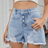 Coolmee Women High Rise Ripped Stretchy Jeans Shorts Button Frayed Raw Hem Casual Denim Shorts - 3 of 4