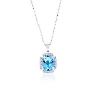 Simona Sterling Silver, Sky Blue Topaz, White Topaz Border 18" Pendant Necklace  - Blue - 18 Inch - 1 of 2