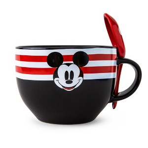 Silver Buffalo Disney Mickey Mouse Red-Striped Ceramic Soup Mug With Spoon | Holds 24 Ounces - 1 of 4