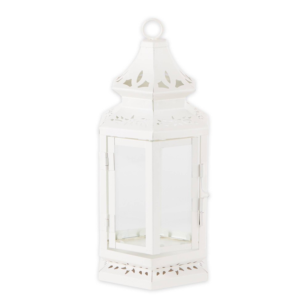 10.5" Iron Victorian Outdoor Lantern Off-White - Zingz & Thingz: Metal Construction, Candle Spike, Tabletop Design