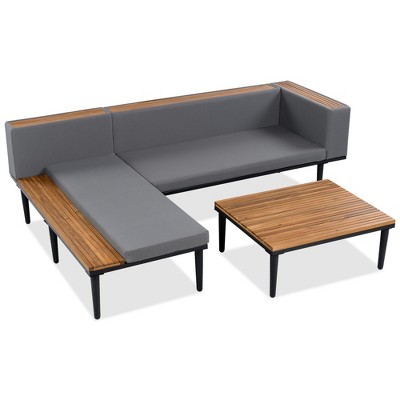 YOOCOZZ L-Shaped Acacia Wood  Outdoor Sofa Set with Side Table