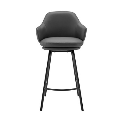 26" Gray Faux Leather and Black Metal Swivel Counter Stool