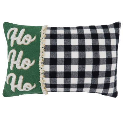 Ho Ho Ho Buffalo Plaid Poly Filled Throw Pillow - Saro Lifestyle