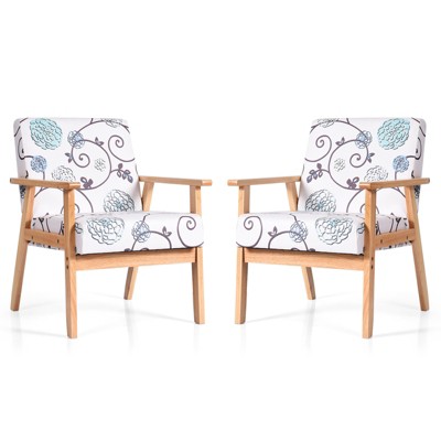 Tangkula Accent Armchair Fabric Upholstered Lounge Chair with Wooden Legs Grey/Navy/Yellow
