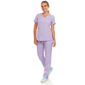 MediChic Women's V-Neck Scrub Set Straight Leg Six Pocket Cargo Scrub Pants with 4-Way Stretch Scrubs Sets - 1 of 4