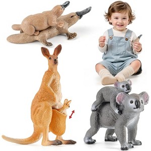 TEMI 6-Piece Australian Animal Figurines Set, Includes Koala, Kangaroo and Platypus with Cubs for Kids - 1 of 4