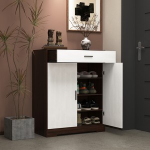 KTMBDW Shoe Cabinet with 1 Drawer and 2 Door & Adjustable Shelves, Freestanding Shoe Storage Cabinet, Narrow Shoe Rack for Living Room, Entryway - 1 of 4