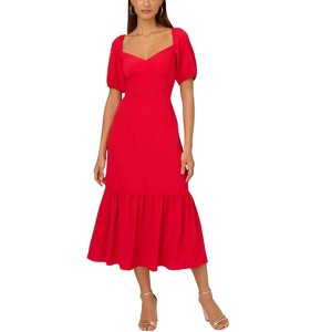 EG PRO Adrianna Papell Women Solid Sweetheart Neckline Smocked Back Puff Short Sleeves Flounce Ruffle - 1 of 4
