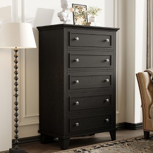 wearing black dress to wedding Homfa 5 Drawer White Bedroom Dresser, Modern Black Vertical Dresser Dr –  myhomfa main image 1