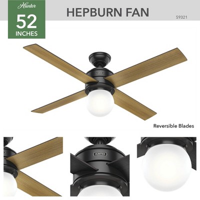 52" Matte Black Ceiling Fan with Globe Light and Wall Control