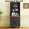 63" Farmhouse Tall Cabinet with Solid Wood Gourd Legs, 3 Shelves and Drawer for Living Room Display, Kitchen Storage or Dining Setup - 2 of 4