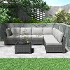 7-Piece Outdoor Patio Furniture Set, PE Rattan Wicker Sectional Modular Conversation Sofa Set with Thick Cushions & Glass Top Coffee Table - 3 of 4