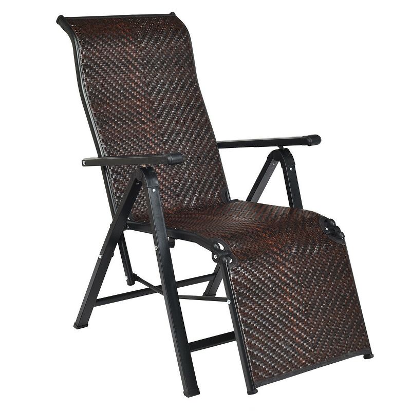 Costway Patio Rattan Folding Lounge Chair Recliner Back Adjustable Beach Yard Pool, 3 of 11