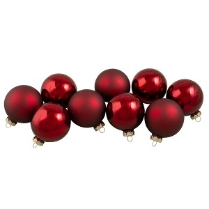 Northlight 2-Finish Glass Ball Christmas Ornaments - 2.5" (65mm) - Cherry Red - 9ct - 1 of 4
