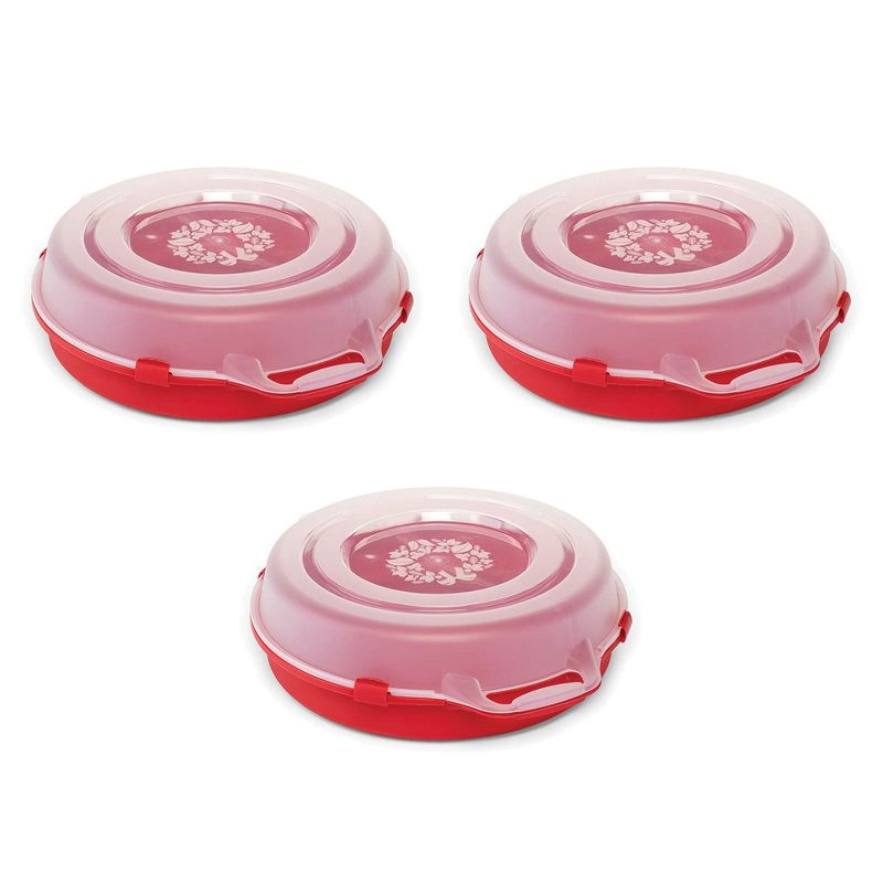 Homz 24'' Stackable and Nestable Holiday Wreath Plastic Storage Containers with Secure Latching Lid and Easy Grip Handle, Red/Clear (6 Pack), 2 of 7