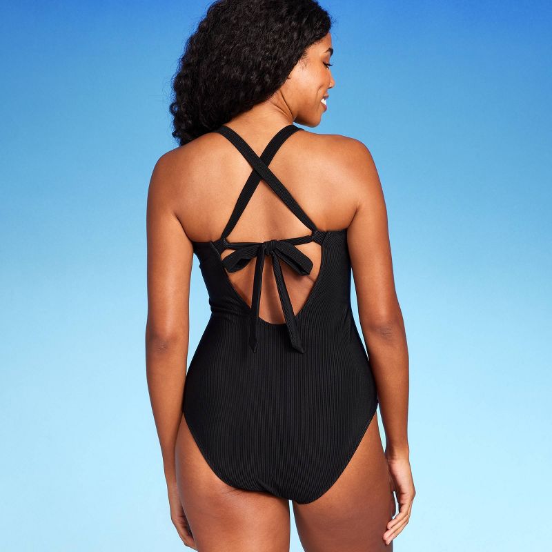 Women's Ribbed Plunge Ring Detail One Piece Swimsuit - Shade & Shore™, 5 of 6