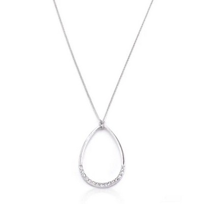 ShineHigh Rhodium Plated Teardrop Pendant Necklace with Mini Crystal Accents – Elegant Minimalist Jewelry for Women