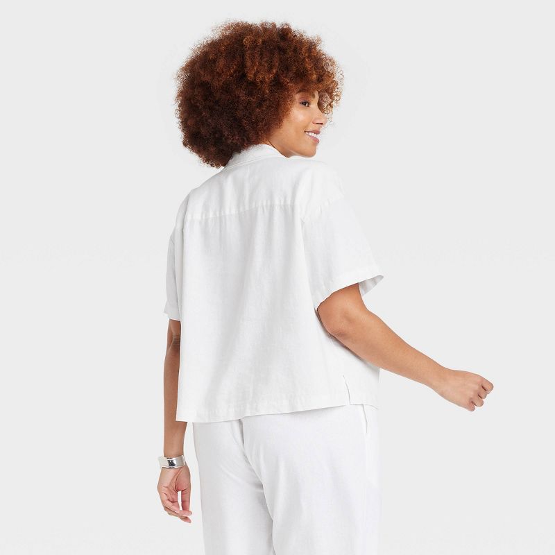 Women's Linen Short Sleeve Button-Down Camp Shirt - A New Day™, 3 of 13