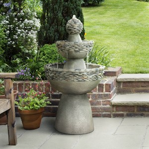 36.5" Stone 3-Tier Pedestal Outdoor Floor Fountain - Gray - Teamson Home - 1 of 4