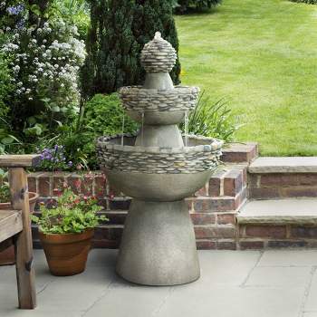 36.5" Stone 3-Tier Pedestal Outdoor Floor Fountain - Gray - Teamson Home
