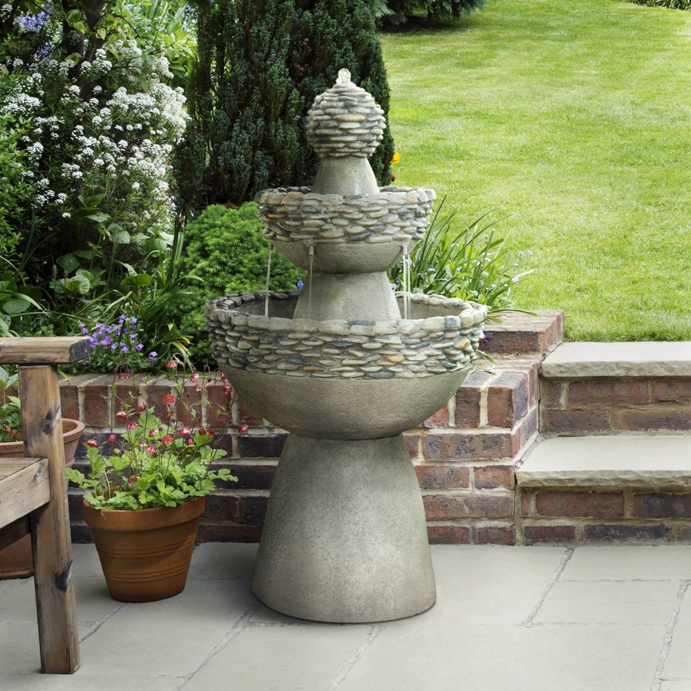 Photos - Fountain Pumps 36.5" Stone 3-Tier Pedestal Outdoor Floor Fountain - Gray - Teamson Home