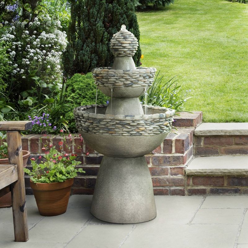 36.5&#34; Stone 3-Tier Pedestal Outdoor Floor Fountain - Gray - Teamson Home, 1 of 10