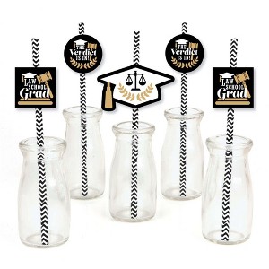 Big Dot of Happiness Law School Grad - Paper Straw Decor - Future Lawyer Graduation Party Striped Decorative Straws - Set of 24 - 1 of 4