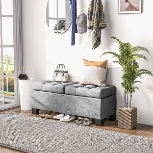CAVINAS Linen Storage Ottoman Bench with Steel Frame and Safety Hinge,Upholstered Storage Ottoman,Storage Benches for Living Room,Bedroom - 1 of 4