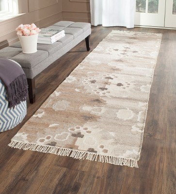 Handmade Gray and Beige Wool and Viscose Runner Rug