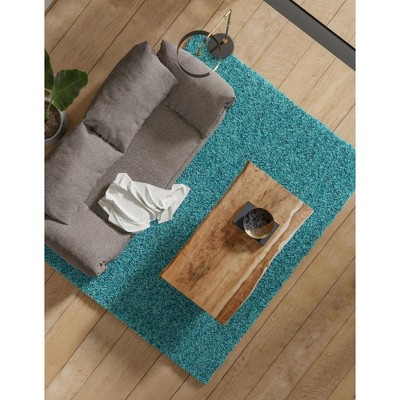 Deep Aqua Blue Rectangular Shag Indoor Area Rug