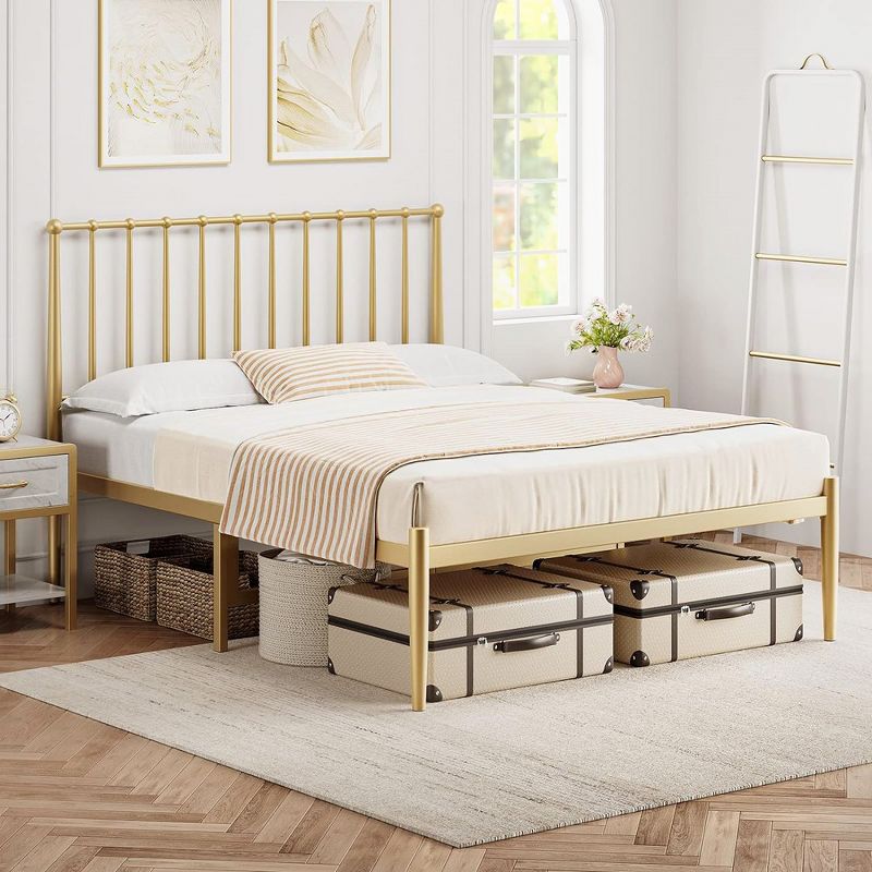 Twin Full Queen Bed Frame Metal Platform Bed with Headboard, 14 Inches Metal Mattress Foundation, No Box Spring Needed, Easy Assembly, Gold, 3 of 10