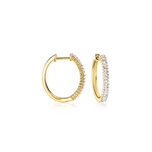 Ross-Simons 0.50 ct. t.w. Baguette Diamond Hoop Earrings in 14kt Yellow Gold - 1 of 3