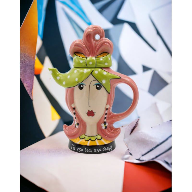 Kevins Gift Shoppe Ceramic Pink Hair Lady Teapot, 3 of 4
