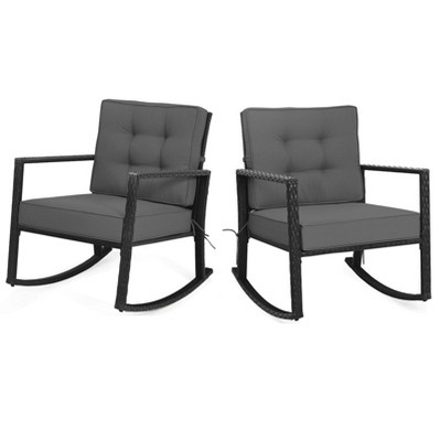 Tangkula 2PCS Outdoor Wicker Rocking Chairs Glider Rattan Rocker Recliner with Cushion
