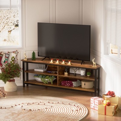 Aheaplus 55'' Corner TV Stand with Charging Station, TV Console Table with 4 Open Storage Shelves