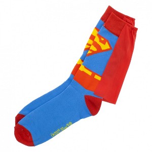Mens Superman Crew Socks With Cape - 1 of 4